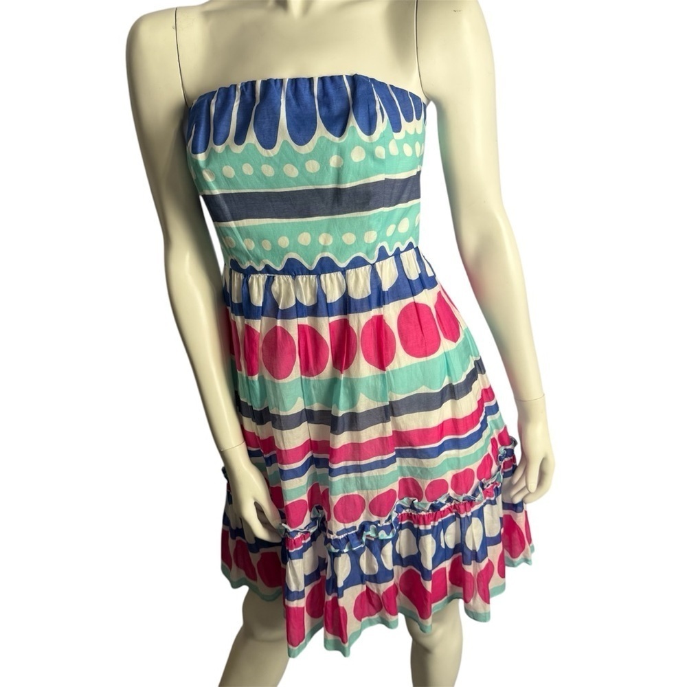 Vineyard Vines Strapless Silk Cotton Blend Blue Pink Ocean Splash Mini Dress 4
